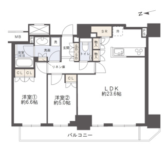 【間取り】 | リバーガーデンタワー上町台筆ヶ崎 | 【間取り】29階・２LDK住戸！高層階につき眺望・採光・通風良好◎