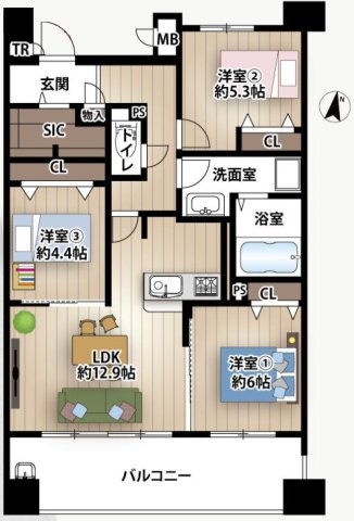 キングスクエア北大阪パークフェリス1番館の間取り