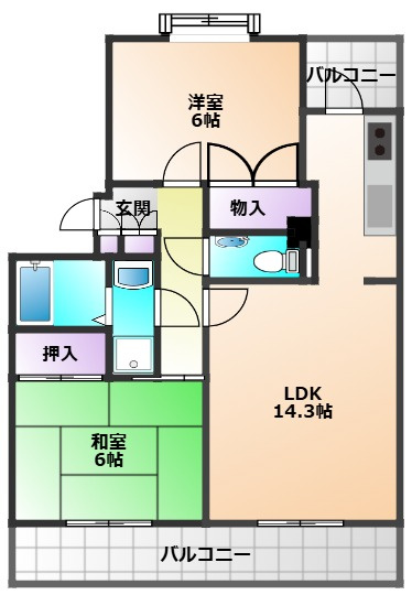 小平市小川西町４丁目の賃貸マンションの間取り