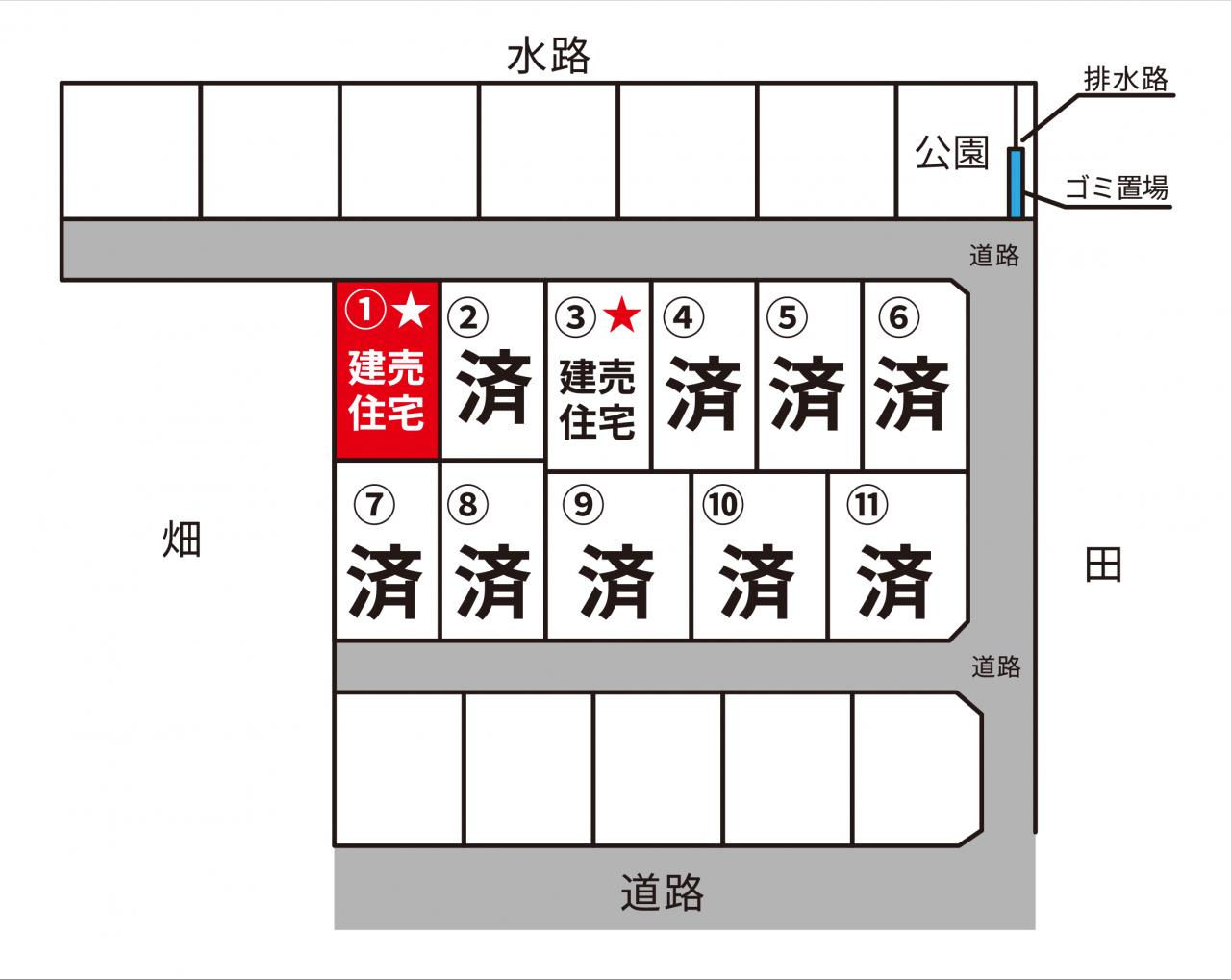 エムズガーデン三日月III 1号地の区画図