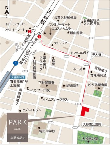 パークアクシス上野松が谷の地図