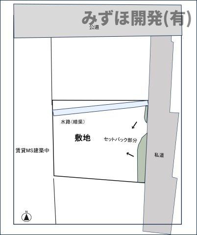 山形市十日町418-2(土地)の土地図|配置図です。土地面積にセットバック部分約8.2㎡を含みます。
