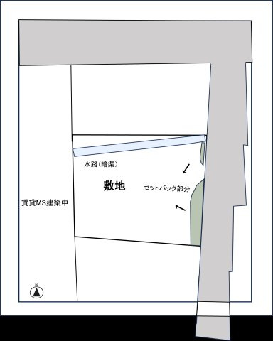 山形市十日町4丁目7番11号(土地)の土地図|配置図です。土地面積にセットバック部分約8.2㎡を含みます。