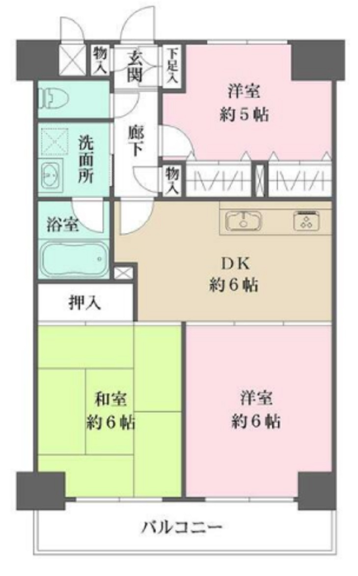 ルミエール多摩川の間取り|西向きバルコニーの3DK　2LDKお探しの方にも！
