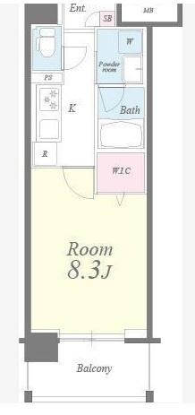 ポルトボヌールセウの間取り|1K洋室8.3帖ウォークインクローゼット付独立洗面台とトイレも分かれています！