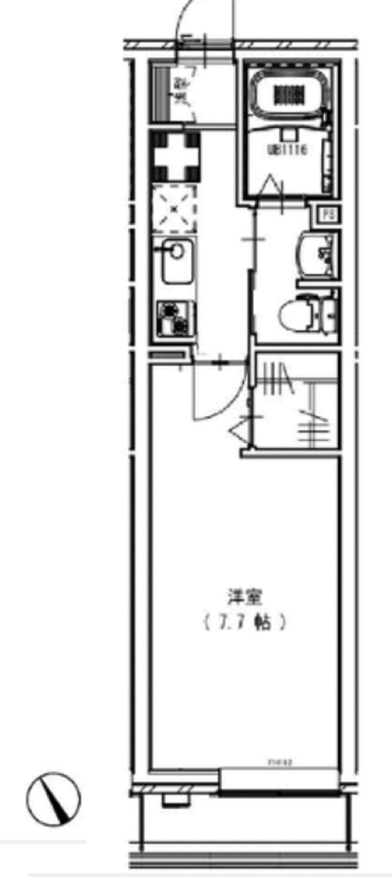 エルスタンザ蒲田の間取り|1K洋室7.7帖バストイレ別独立洗面台ウォークインクローゼット付