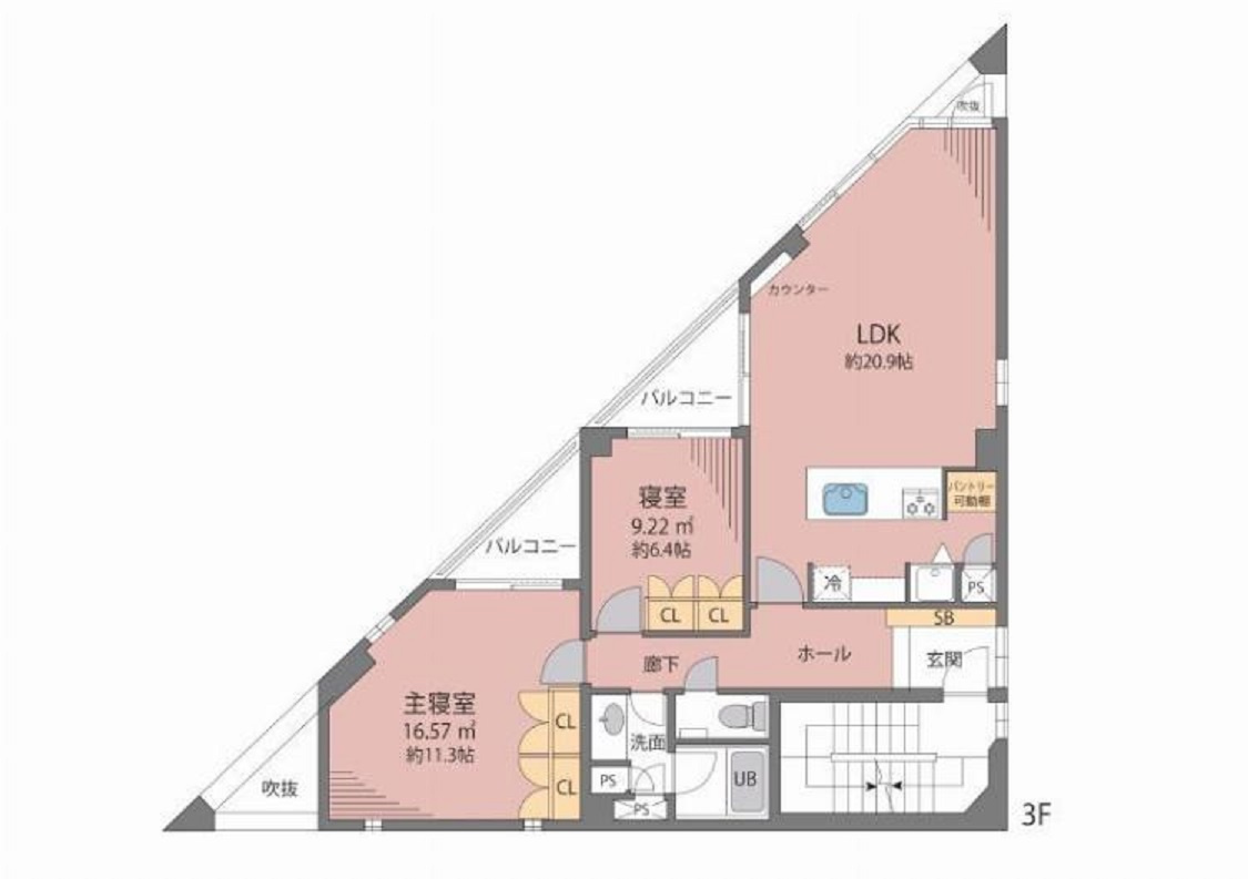 メゾン・ド・リカの間取り|80平米超えの2LDK
4面角部屋！