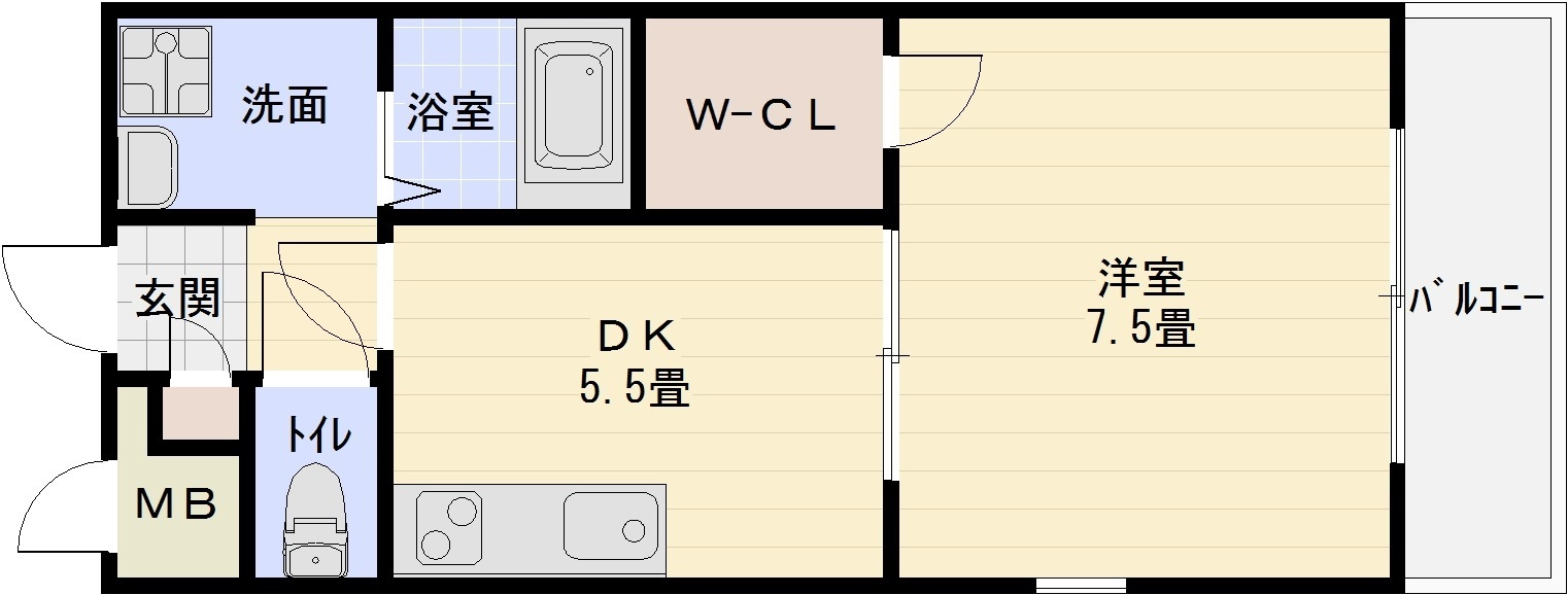 アンプルールフェールREALIF(リアライフ)の間取り|アンプルールフェールリアライフ　道明寺駅　河内国分駅　1DK　ウォークインクローゼット