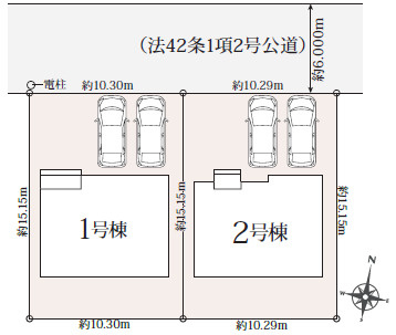 「全洋室WIC完備」高知市鴨部3期2棟　2号棟新築一戸建ての区画図|前面道路幅6mで駐車もラクラク！北側公道10.2m接道！