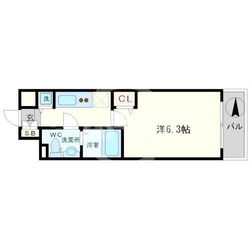 プレサンス難波セレクトの間取り|プレサンス難波セレクト　柱が無いお部屋で、広々とした間取