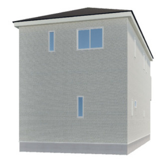 「大型納戸完備」高知市福井町第1　1号棟新築一戸建ての外観パース|採光やプライバシーに考慮した窓配置となっています。