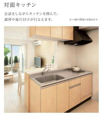 東広島市高屋町桧山　賃貸アパート新築工事のキッチン|上部戸棚は無（イメージ）