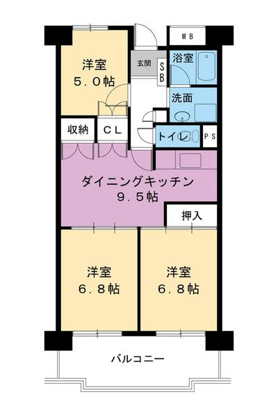 ビレッジハウス高美が丘タワー1号棟の間取り