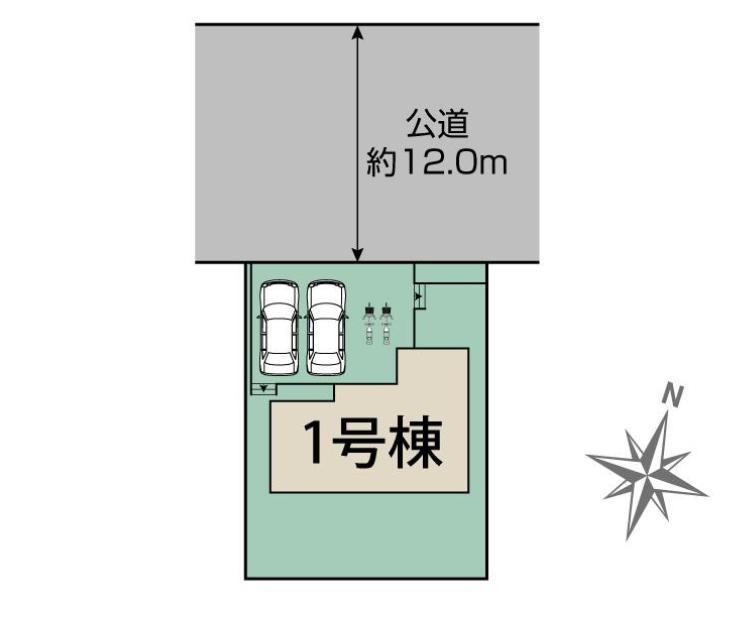 八王子市　北野台　新築一戸建ての区画図|～12ｍ道路に面している整形地～