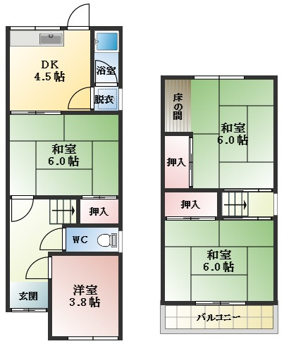 羽曳野市島泉９丁目の一戸建ての間取り
