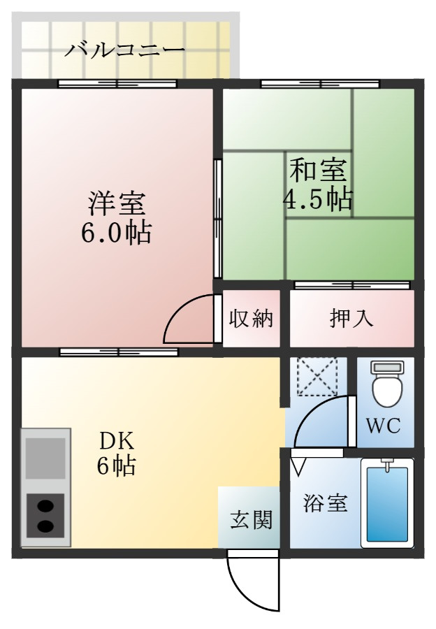 富田林市喜志町３丁目のアパートの間取り