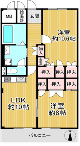 西宮市田代町の賃貸マンションの間取り