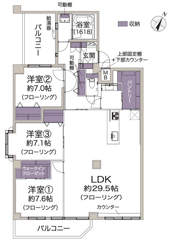 西宮市羽衣町の賃貸マンションの間取り