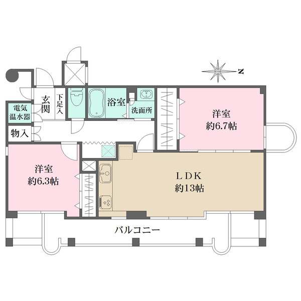 芦屋市松ノ内町の賃貸マンションの間取り