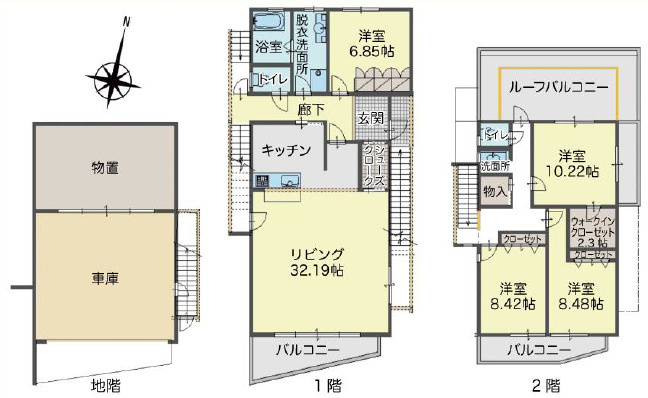 神戸市灘区篠原北町１丁目の一戸建ての間取り