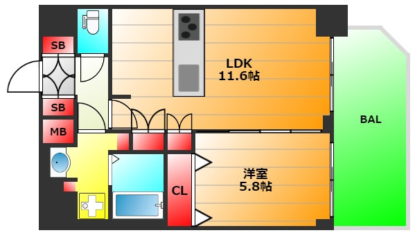 プレサンス難波フィネストの間取り|現状有姿
