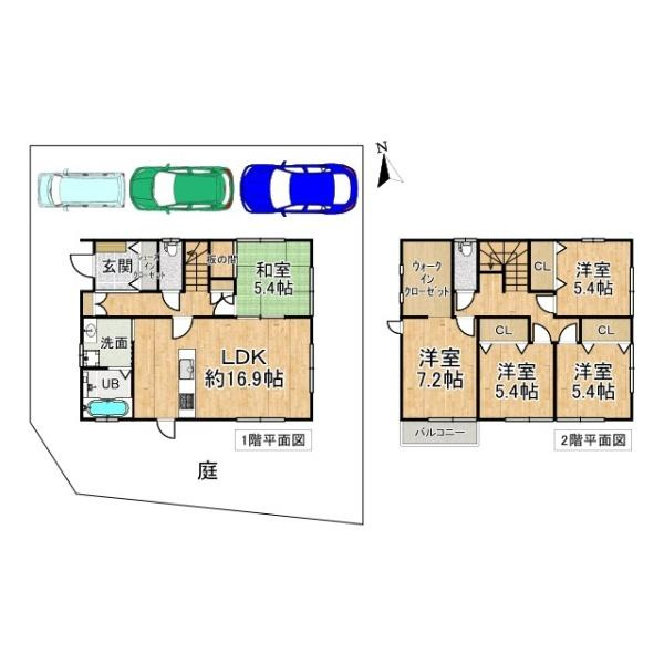 生駒郡平群町若葉台３丁目の中古一戸建の間取り|■広々したリビング１６．９帖・５ＳＬＤＫの間取り！ウォークインクローゼットなど、ご家族のお住まいにピッタリです！
