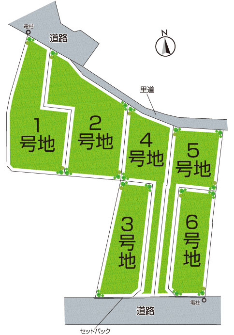 柏原市田辺　第2期　売土地の区画図|全6区画