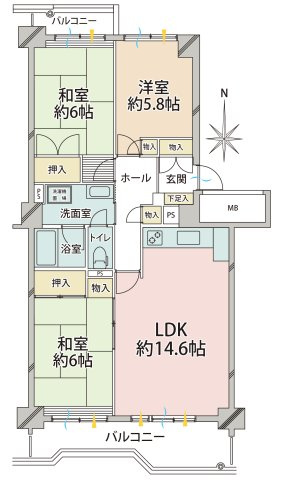 ■3LDK、専有面積：79.68平米、バルコニー面積：16.06平米
※図面と現状が相違する場合は、現状を優先とします。
※家具、小物は販売価格に含まれておりません。