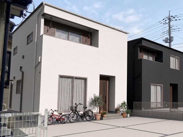 高知市朝倉本町1丁目 ② 新築戸建ての外観|②白を基調としたシンプル＆スタイリッシュなデザインが目を惹く外観です。汚れを雨で洗い流すマイクロガード機能付きの外壁サイディングを採用しており、建てた後の美しい姿を長期間キープできます。