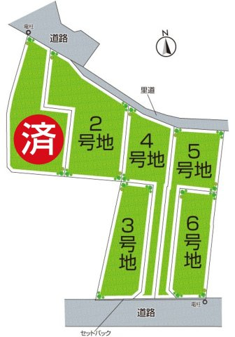 柏原市田辺　第2期　売土地の区画図|全6区画