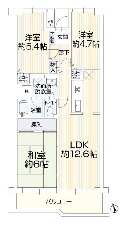 昭島市武蔵野３丁目の中古マンションの間取り