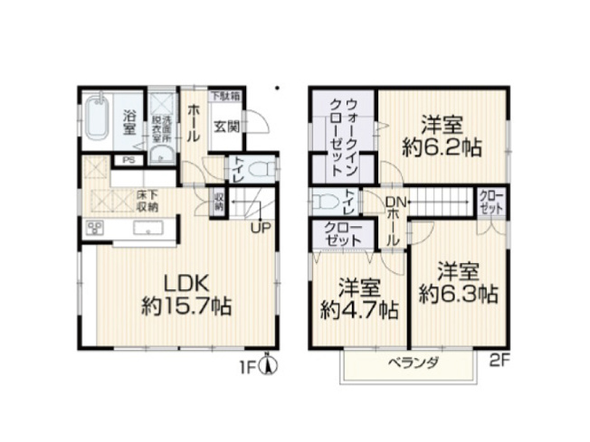 【間取り】 | 西東京市芝久保町5丁目　中古一戸建住宅　（保谷店） | WICや各部屋に収納がついておりますので、お部屋を広くお使いいただけます。
※図面を基に作成しています。現況と異なる場合は現況を優先いたします。