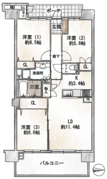 小平市学園西町１丁目の中古マンションの間取り