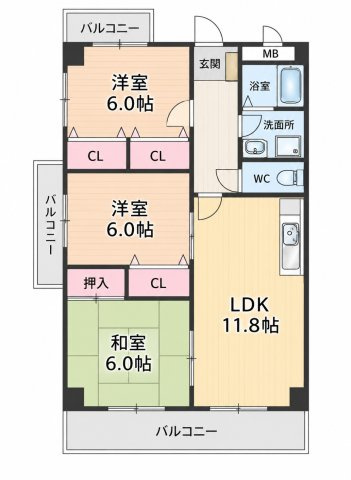 筑紫野市二日市西３丁目の賃貸マンションの間取り