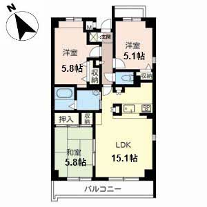 【間取り】 | サンライクテイリス３号館 | 3ＬＤＫ