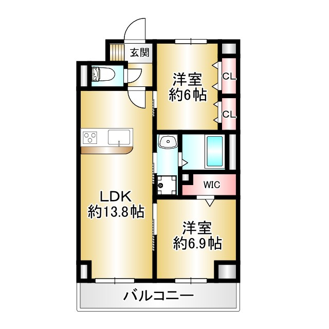 筑紫野市二日市南１丁目の賃貸マンションの間取り|別号数タイプ