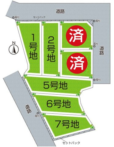 柏原市田辺　売土地の区画図|全７区画