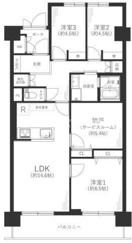 日興千里丘スカイマンションA棟の間取り|3SLDKの物件です