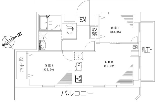 サンシティ新小岩の間取り|南東向き・角部屋住戸につきまして日当たり・通風良好。新規リノベーションマンション。