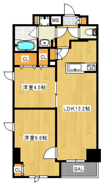 デルックス田端の間取り|南西向きの角部屋です