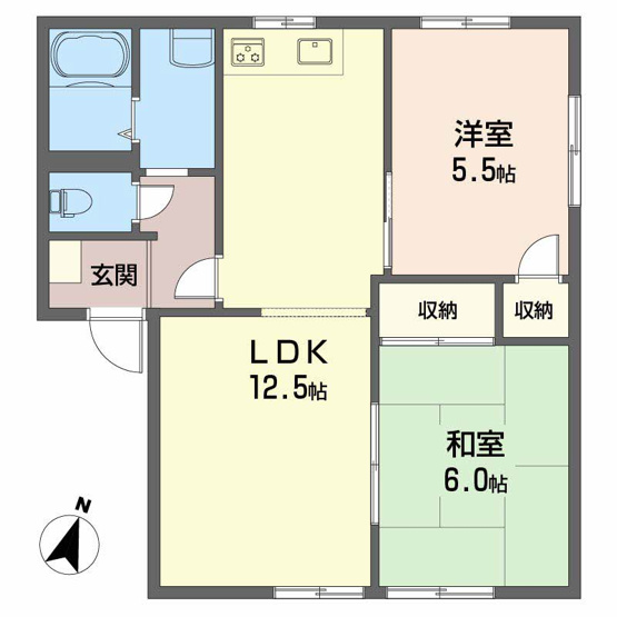 【間取り】 | ガーデンハイツひがき　B棟 | 2LDKタイプのお部屋です。