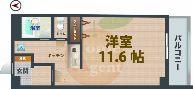 【間取り】 | ゼフィルスC棟 | 1Kのお部屋です。