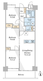 【間取り】 | ライオンズプラザ西所沢 | 3LDK／専有面積:64.16ｍ2／バルコニー面積:8.74ｍ2