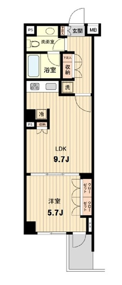 萩中イーストの間取り|間取り　南向きバルコニーの1LDK　