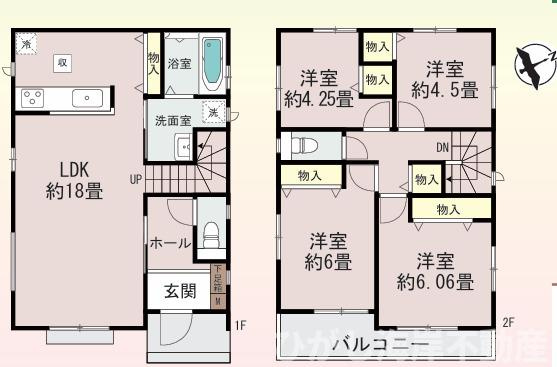 茅ケ崎市浜須賀　新築戸建の間取り|南東向き　４LDK