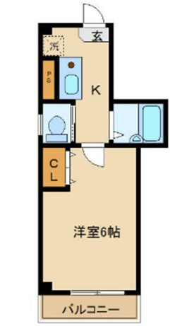 グリーンシャドーの間取り|間取り　1K洋室6帖バストイレ帖