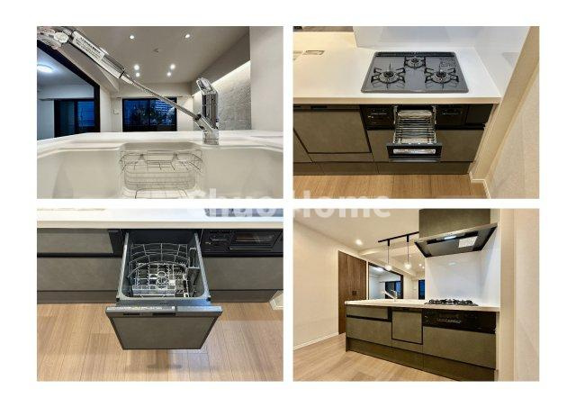 コスモ東京ベイフォートのキッチン|【システムキッチン】ワイドで収納豊富な使い勝手の良いカウンターキッチンには、食洗器・伸縮タイプのキッチン水栓、三ツ口コンロ・魚焼きグリルなどの便利な設備が標準完備されています。