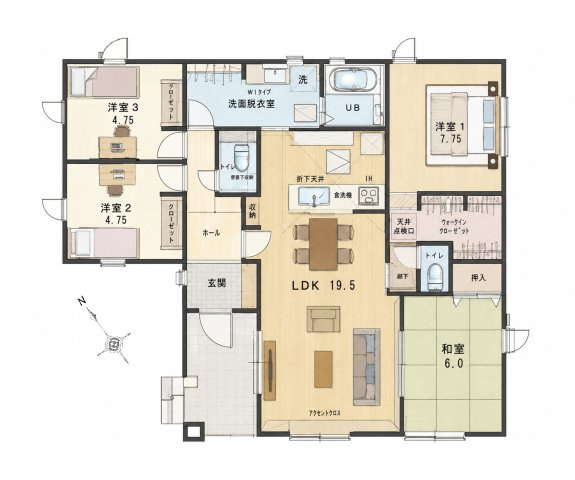 糟屋郡志免町桜丘4丁目第1-1棟（1号棟）の間取り|全居室収納付きで便利です。