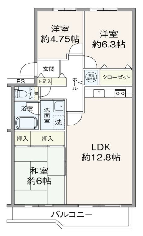大宮七里サンコーポ　5号棟の間取り|【専有面積74.61㎡：3LDK】柱や梁などお部屋の中を邪魔するものがなく、インテリアの配置もイメージが広がりますね！
『物件を今日見てみたい』など、当日のご案内も可能です