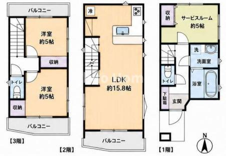 葛飾区細田1丁目中古住宅の間取り|南道路につきまして日当たり・通風良好。3部屋＋カースペース。
